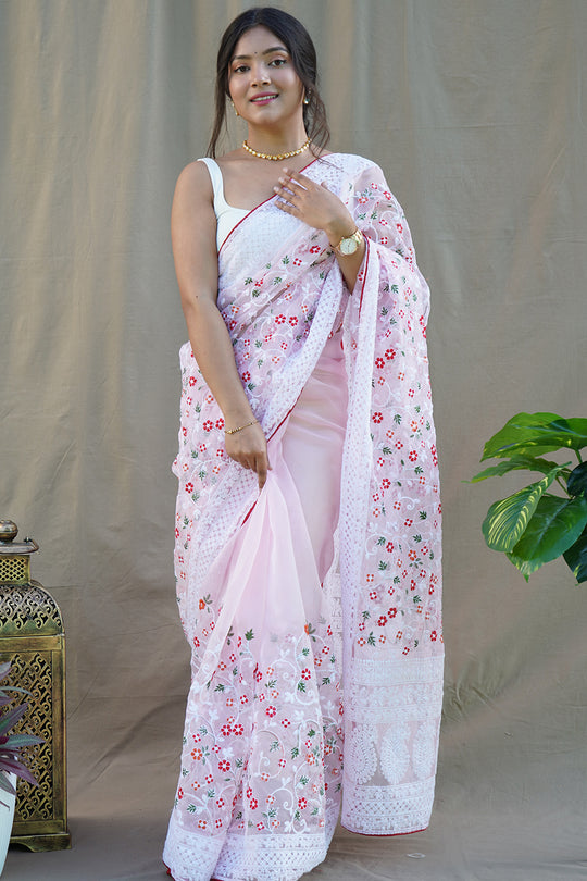 Baby Pink Organza Saree