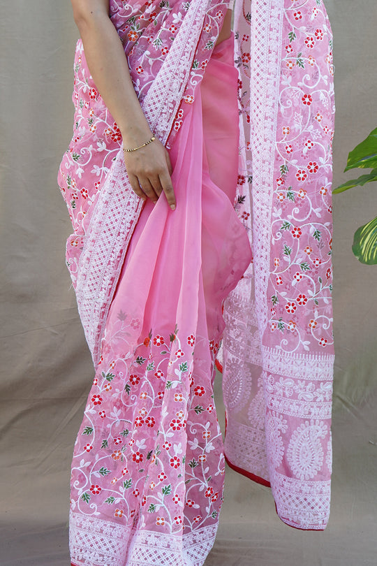 Dark Pink Organza Saree