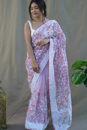 Pastel Purple Organza Saree