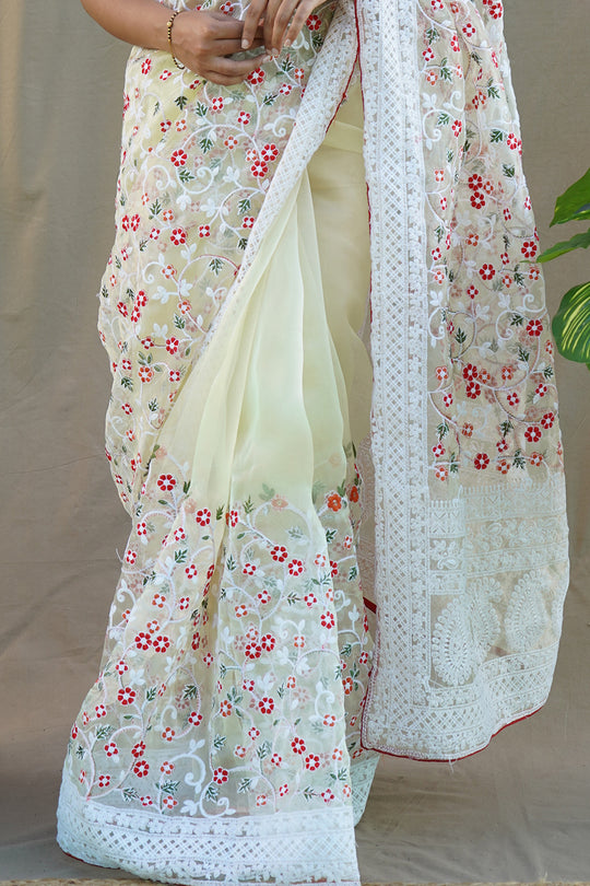 Pastel Yellow Organza Saree