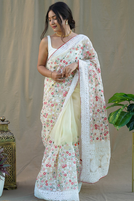 Pastel Yellow Organza Saree