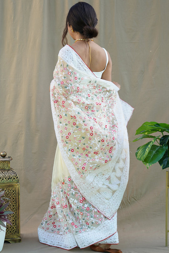 Pastel Yellow Organza Saree