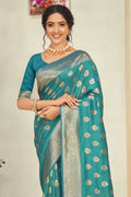 Teal Blue Banarasi Saree