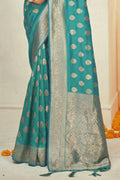 Teal Blue Banarasi Saree