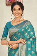 Teal Blue Banarasi Saree