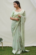 Green Georgette Saree With Blouse Piece