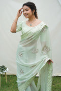 Green Georgette Saree With Blouse Piece