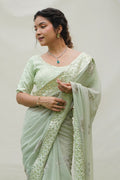 Green Georgette Saree With Blouse Piece