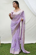 Lavender Georgette Saree With Blouse Piece