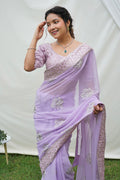 Lavender Georgette Saree With Blouse Piece