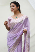 Lavender Georgette Saree With Blouse Piece