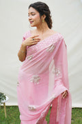 Pink Georgette Saree With Blouse Piece