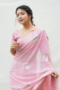 Pink Georgette Saree With Blouse Piece