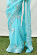 Sky Georgette Saree With Blouse Piece