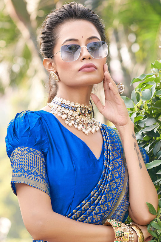 Cerulean Blue Banarasi Saree