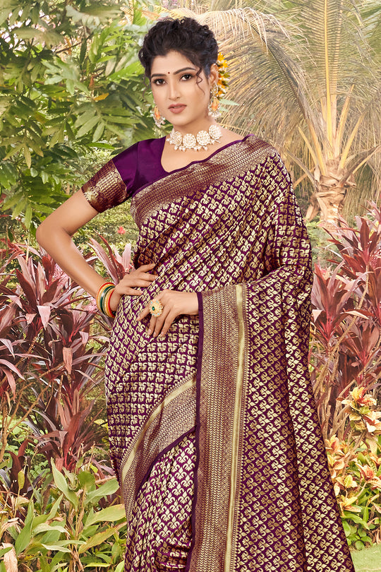 Mulberry Wine Banarasi Saree