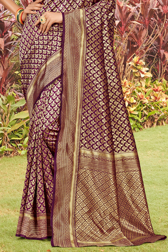 Mulberry Wine Banarasi Saree