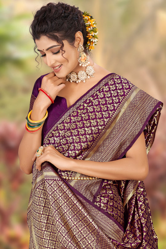 Mulberry Wine Banarasi Saree
