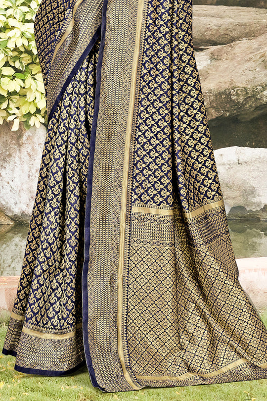 Navy Blue Banarasi Saree