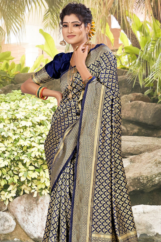Navy Blue Banarasi Saree