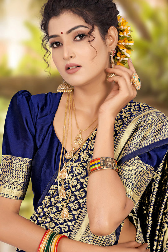 Navy Blue Banarasi Saree
