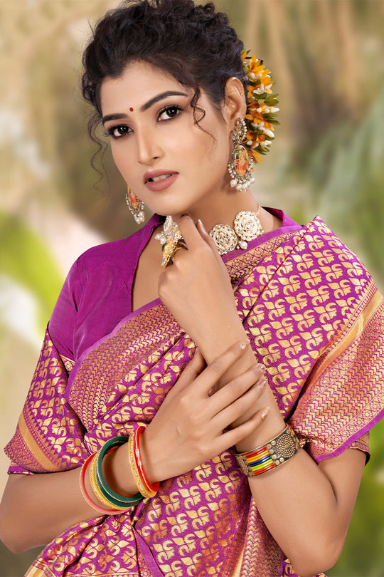 Womens Pink Banarasi Saree