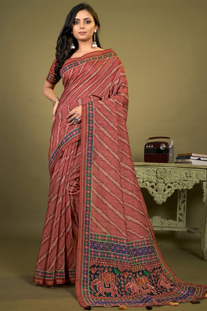 Womens Cotton Brown Saree With Blouse Piece