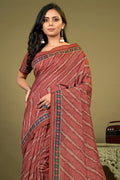 Womens Cotton Brown Saree With Blouse Piece