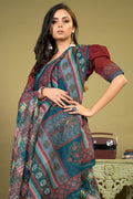 Womens Cotton Blue Saree With Blouse Piece
