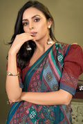 Womens Cotton Blue Saree With Blouse Piece