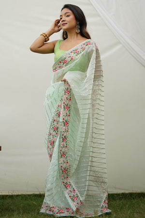 Green Organza Saree With Blouse Piece