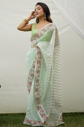 Green Organza Saree With Blouse Piece