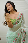 Green Organza Saree With Blouse Piece