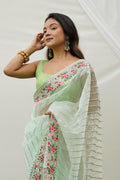 Green Organza Saree With Blouse Piece