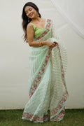 Green Organza Saree With Blouse Piece