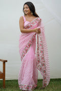 Pink Organza Saree With Blouse Piece