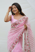 Pink Organza Saree With Blouse Piece