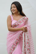 Pink Organza Saree With Blouse Piece