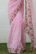 Pink Organza Saree With Blouse Piece