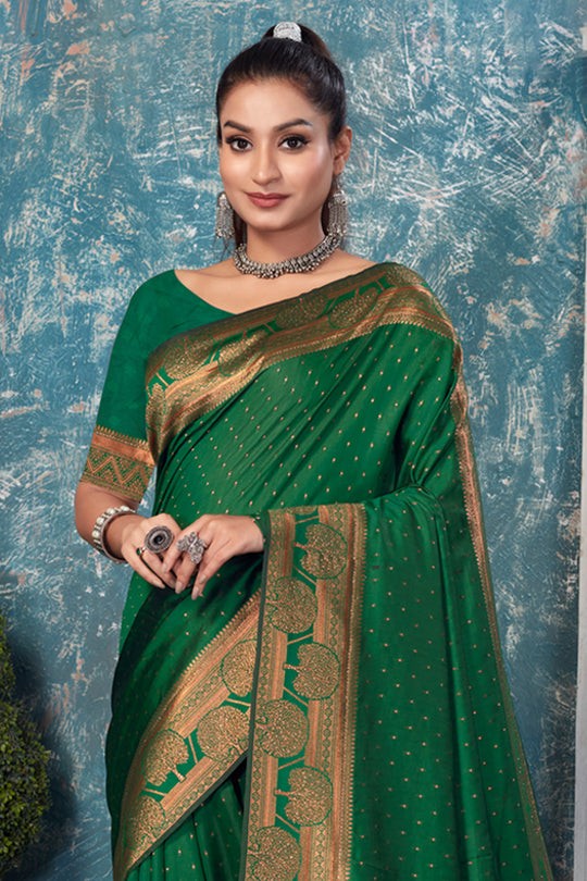 Dark Green Banarasi Saree