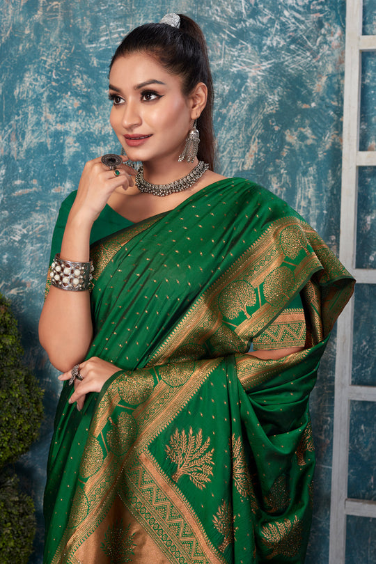 Dark Green Banarasi Saree