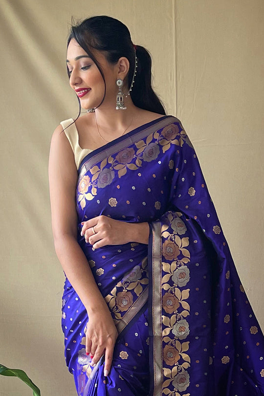 Vibrant Blue Banarasi Saree