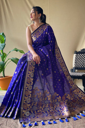 Vibrant Blue Banarasi Saree