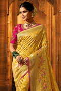 Fresh Yellow Banarasi Saree With Embroidered Silk Blouse