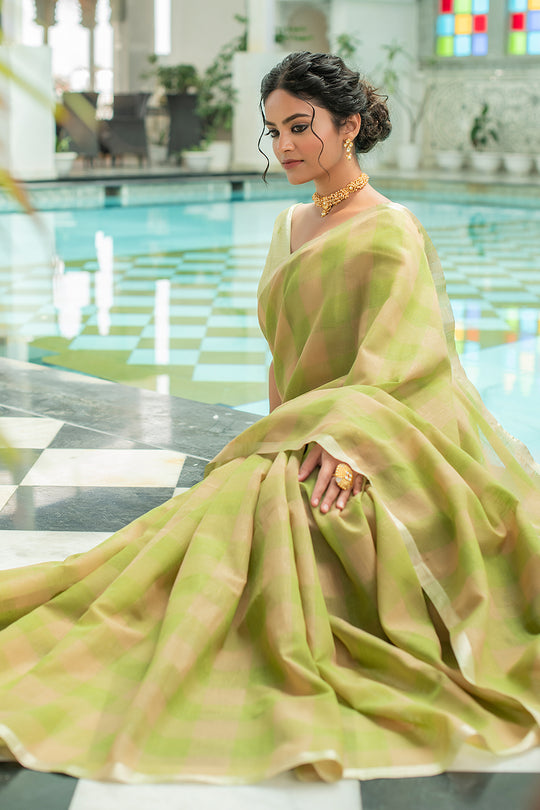Fern Green Linen Blend Saree