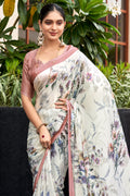 Ivory White Crepe Georgette Saree