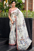 Ivory White Crepe Georgette Saree