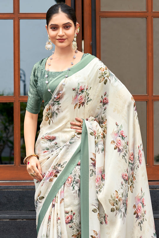 Ivory White Crepe Georgette Saree