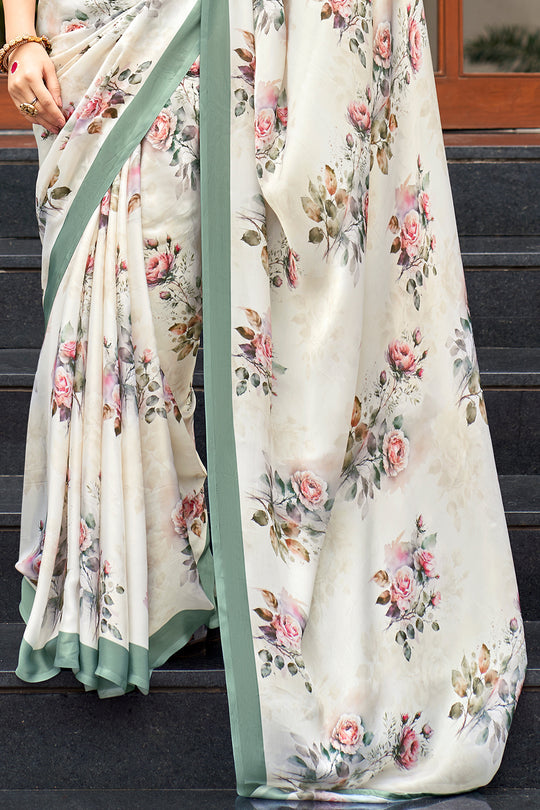 Ivory White Crepe Georgette Saree