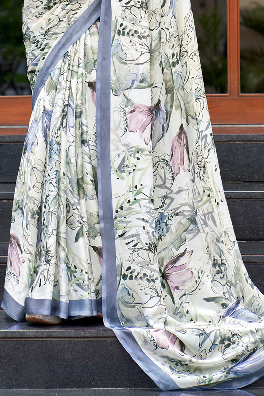 Ivory White Crepe Georgette Saree